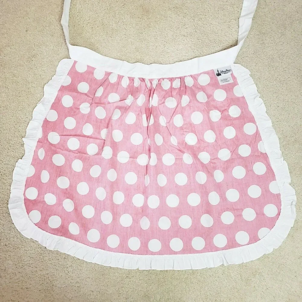 Disney Parks Minnie Mouse Apron Red White Polk A Dot Tie Back Authentic Retro